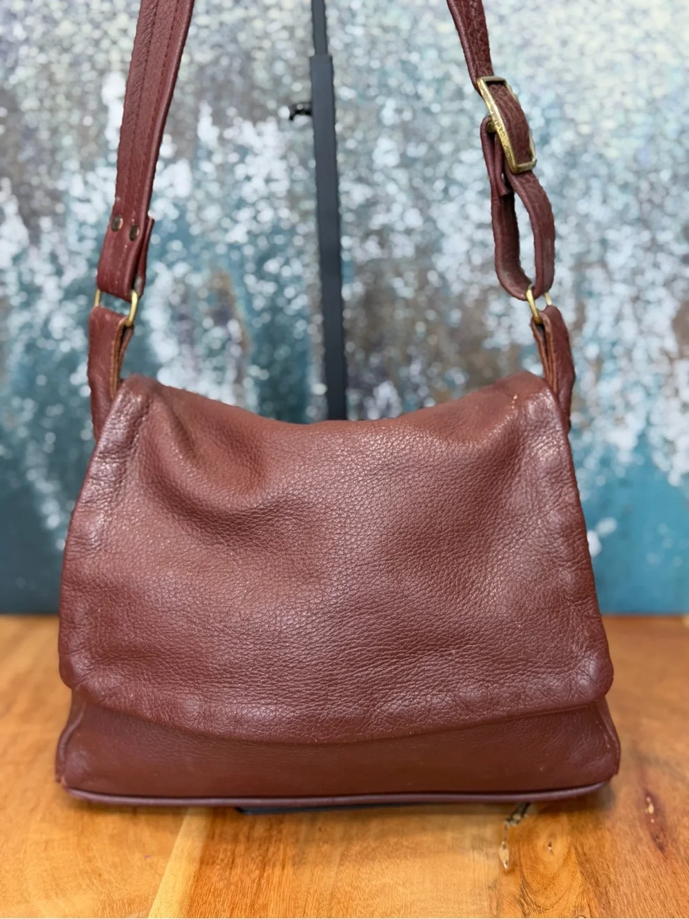Heacock Vintage Artisanal 1980’s Burgundy/Brown Deerskin Leather Shoulder Bag